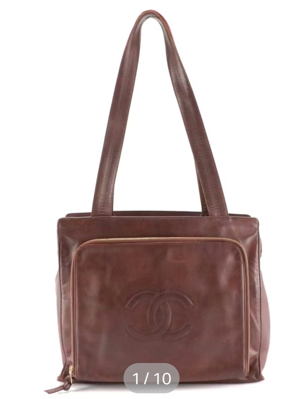 Vintage CHANEL Big Coco lambskin Square Shoulder Tote Bag Brown Women's